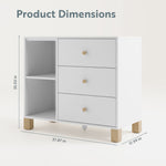 white 3 drawer combo dresser side view with dimension