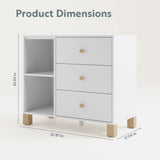 white 3 drawer combo dresser side view with dimension