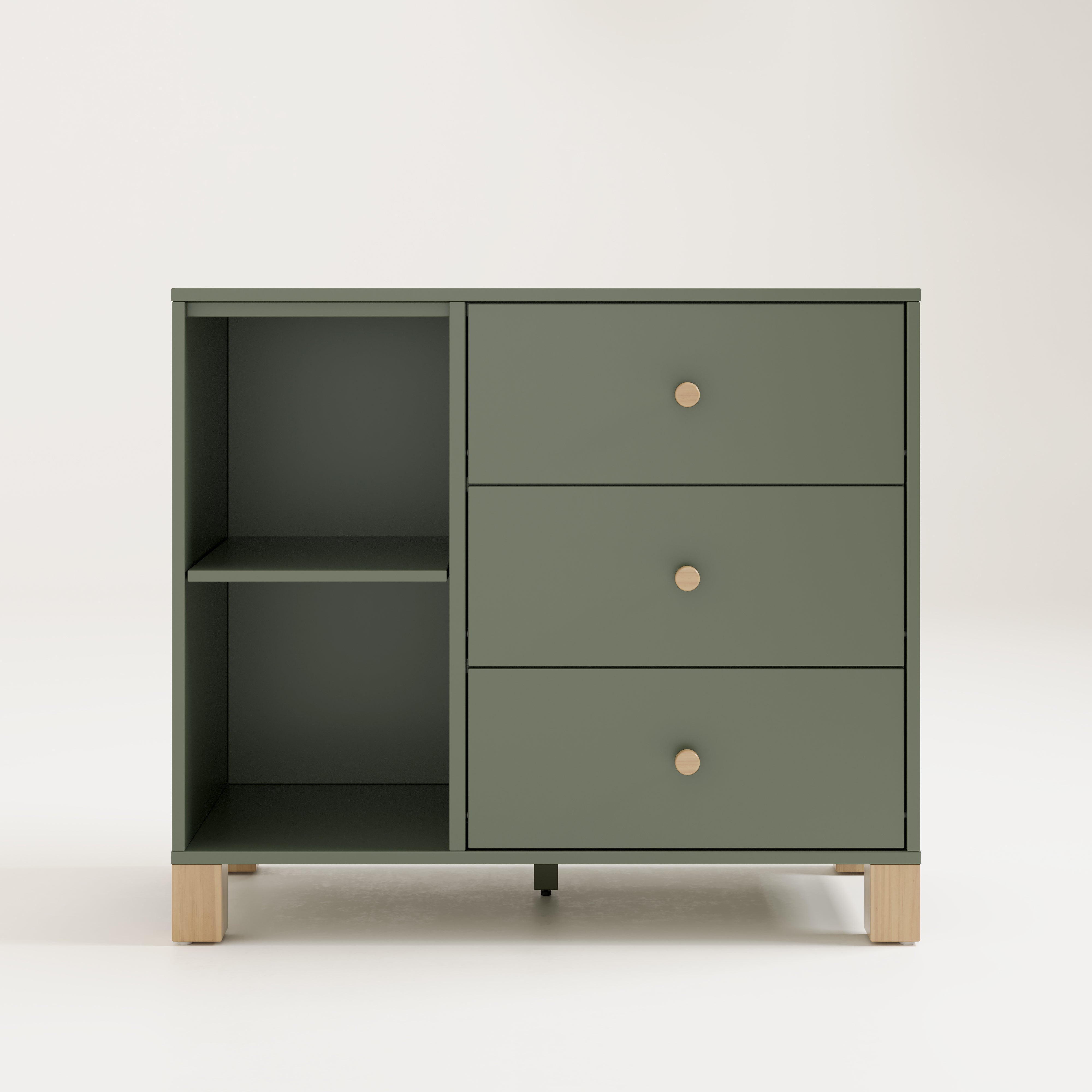 3 drawer combo dresser front view (Olive with Driftwood)