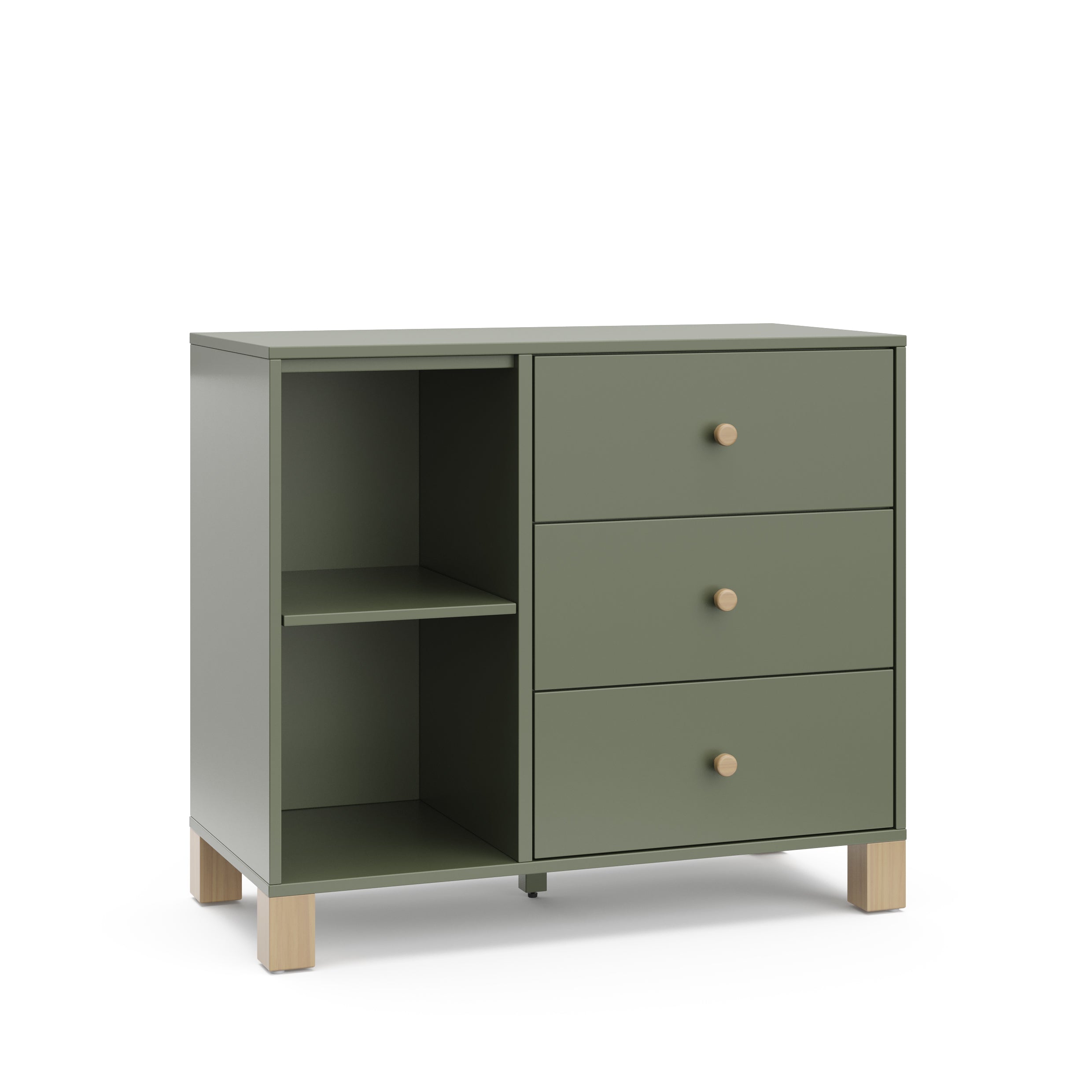 3 drawer combo dresser angled view (Olive with Driftwood)