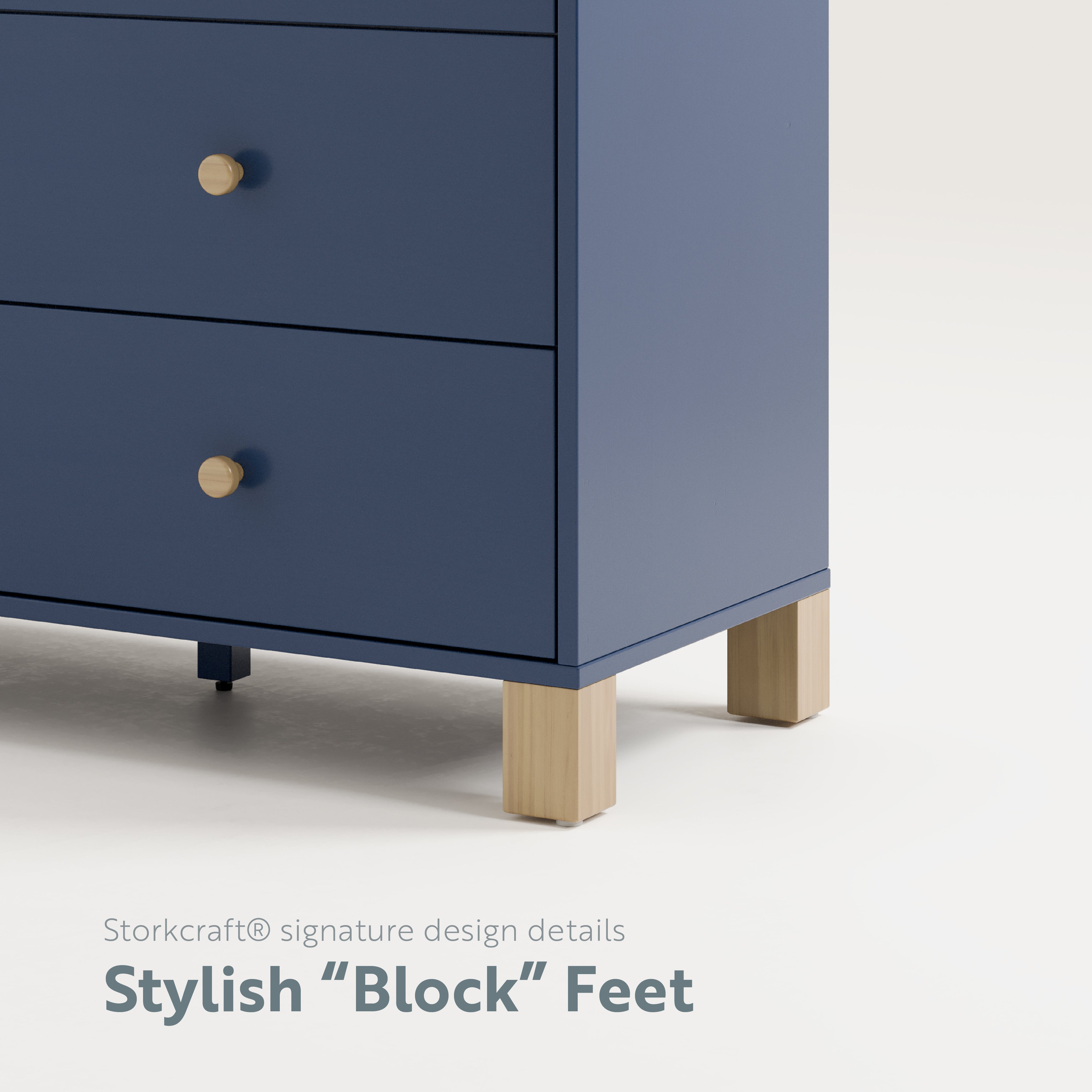 Dresser legs detail view (Midnight Blue with Driftwood)