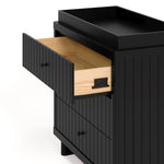 3 drawer chest with changing topper with top drawer open black