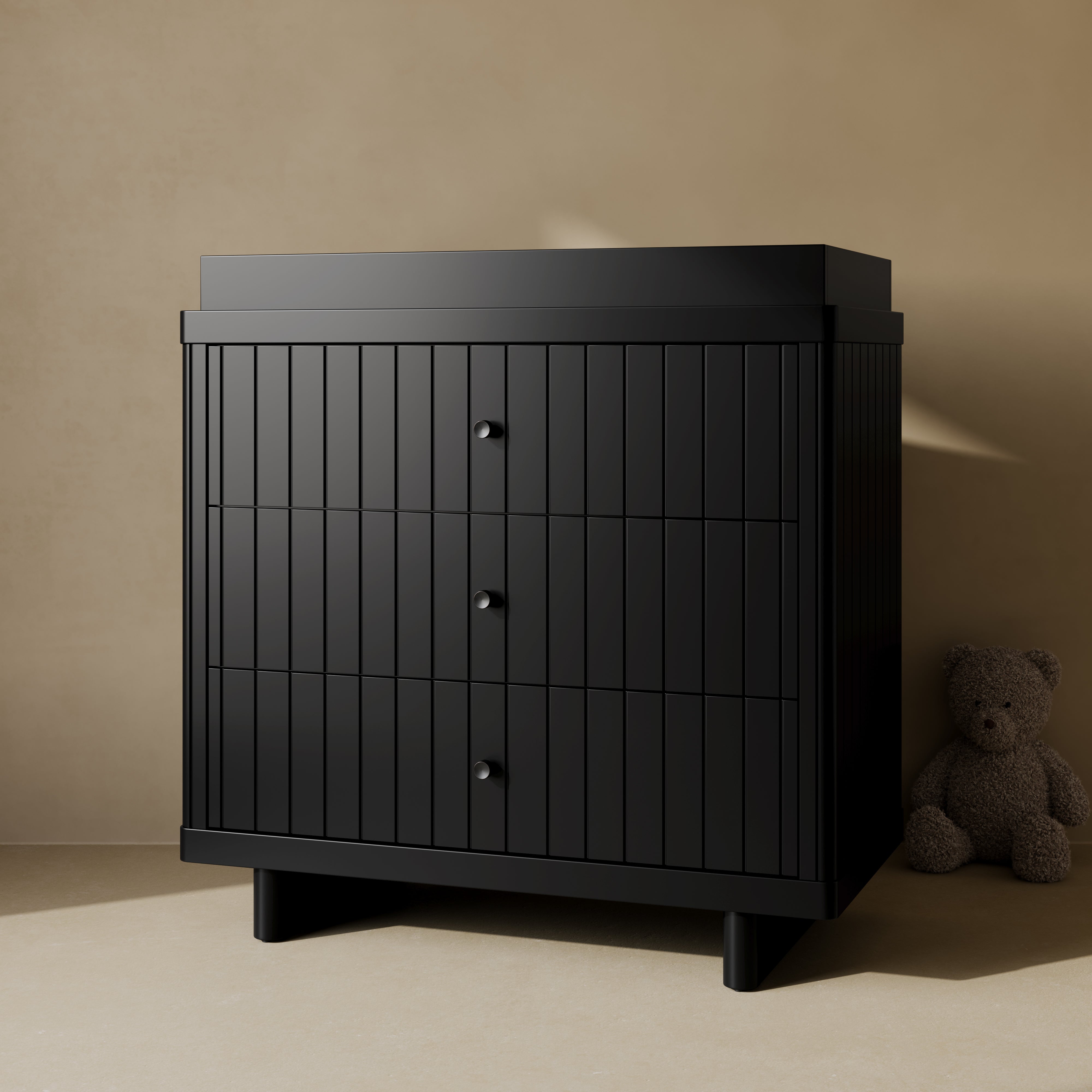 3 drawer chest with changing topper in nursery black