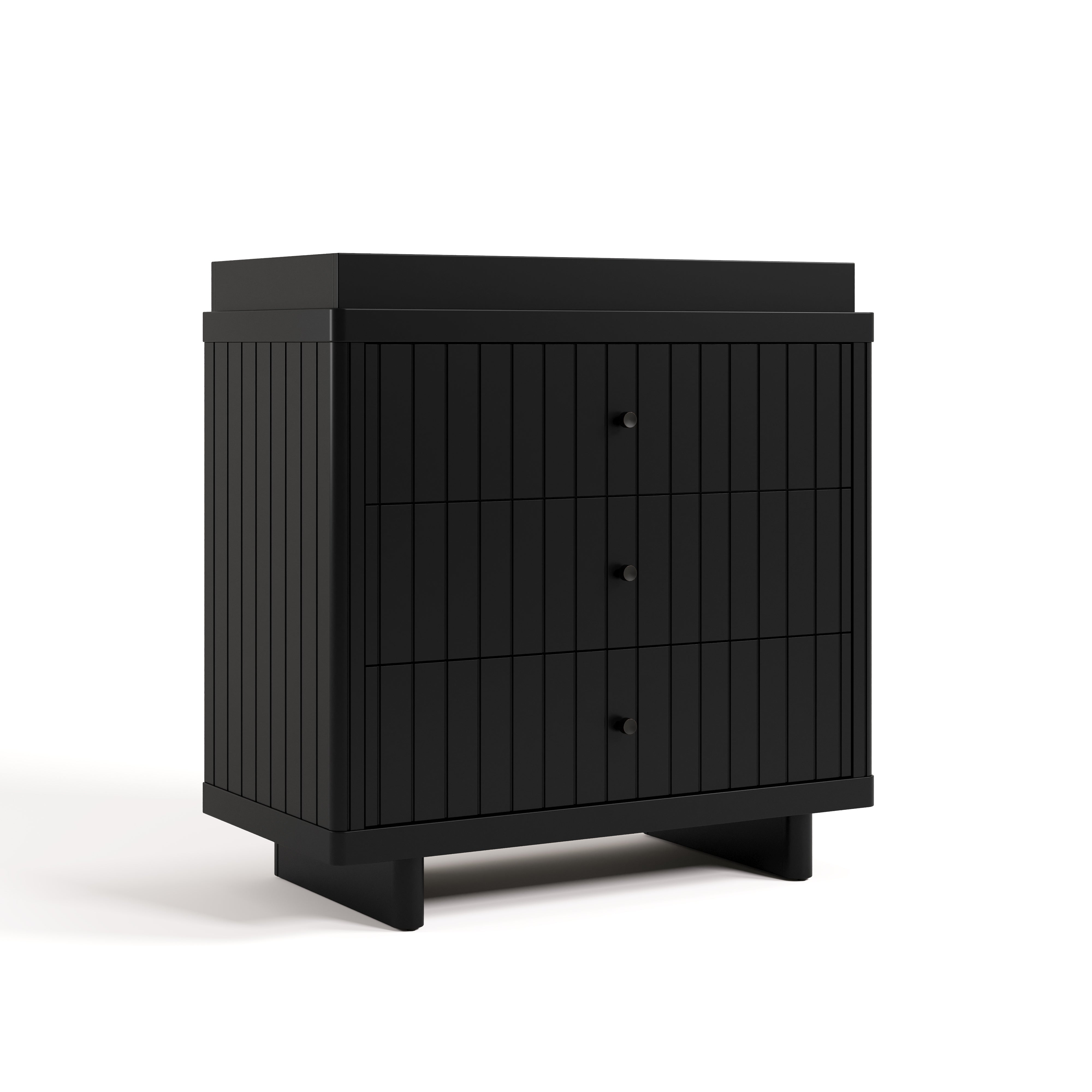 3 drawer chest with changing topper angled view black