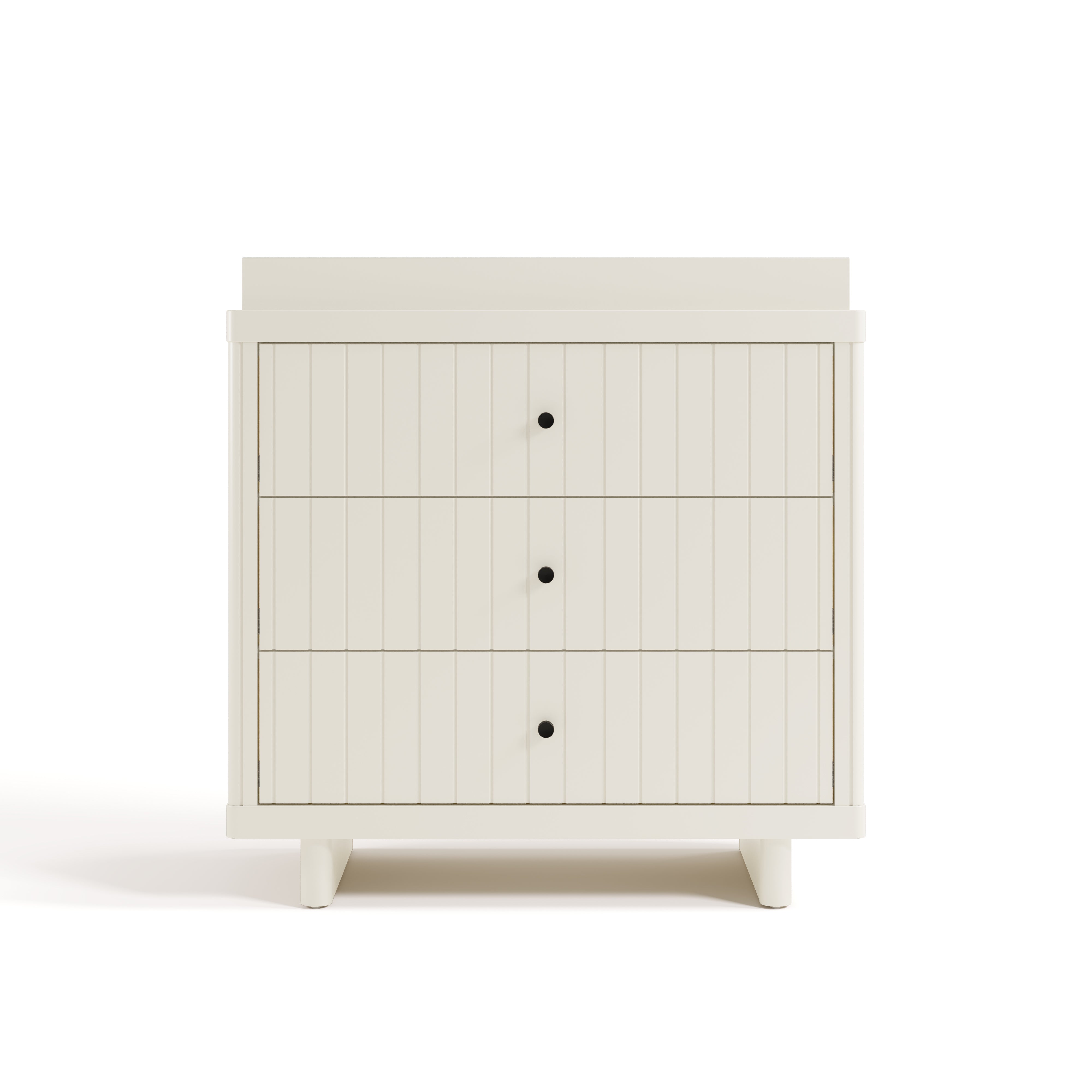 3 drawer chest with changing topper front facing view frosted oat