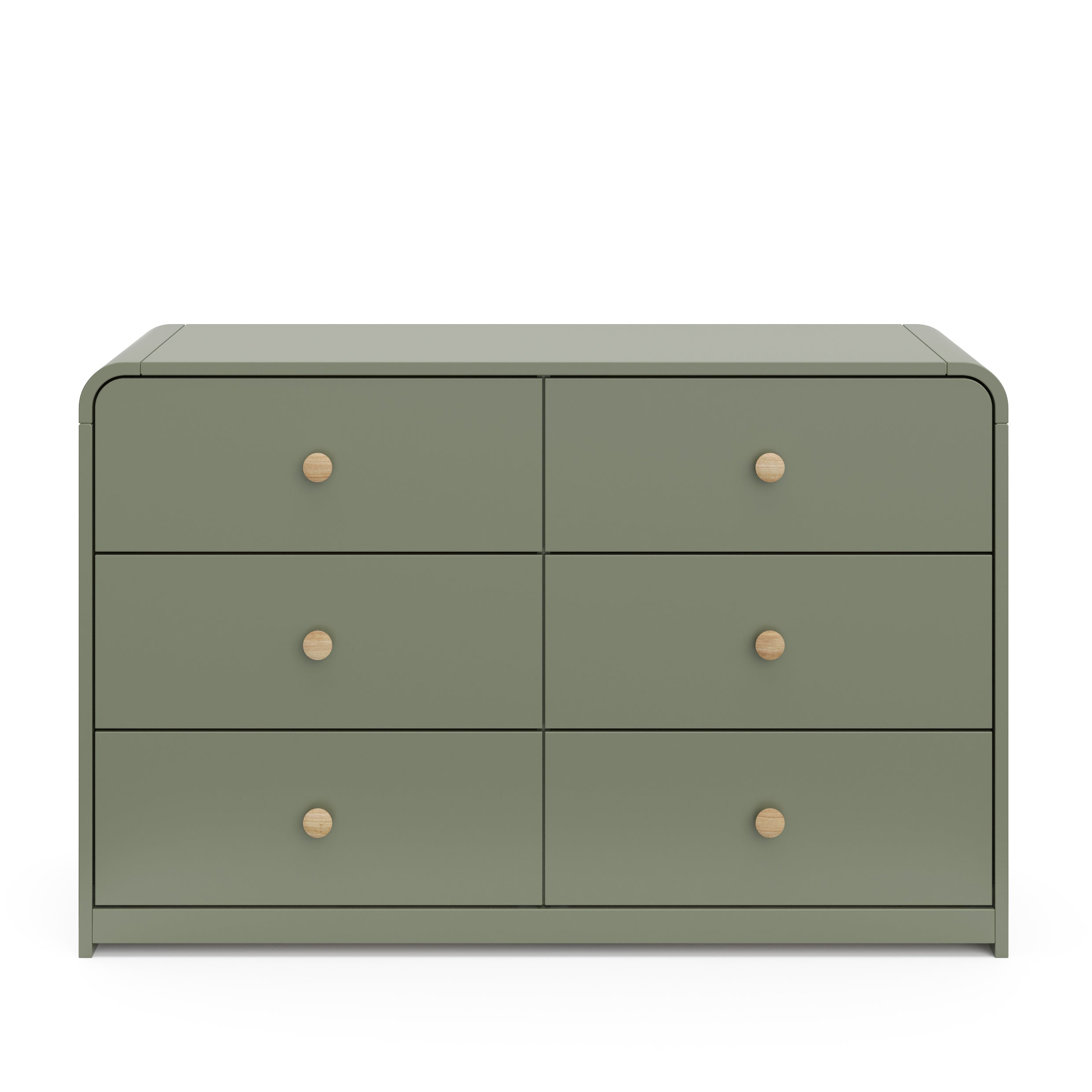 6 drawer dresser olive front view