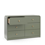 6 drawer dresser olive drawer out side view angle