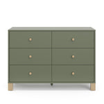 Front view of olive dresser with driftwood knobs and base