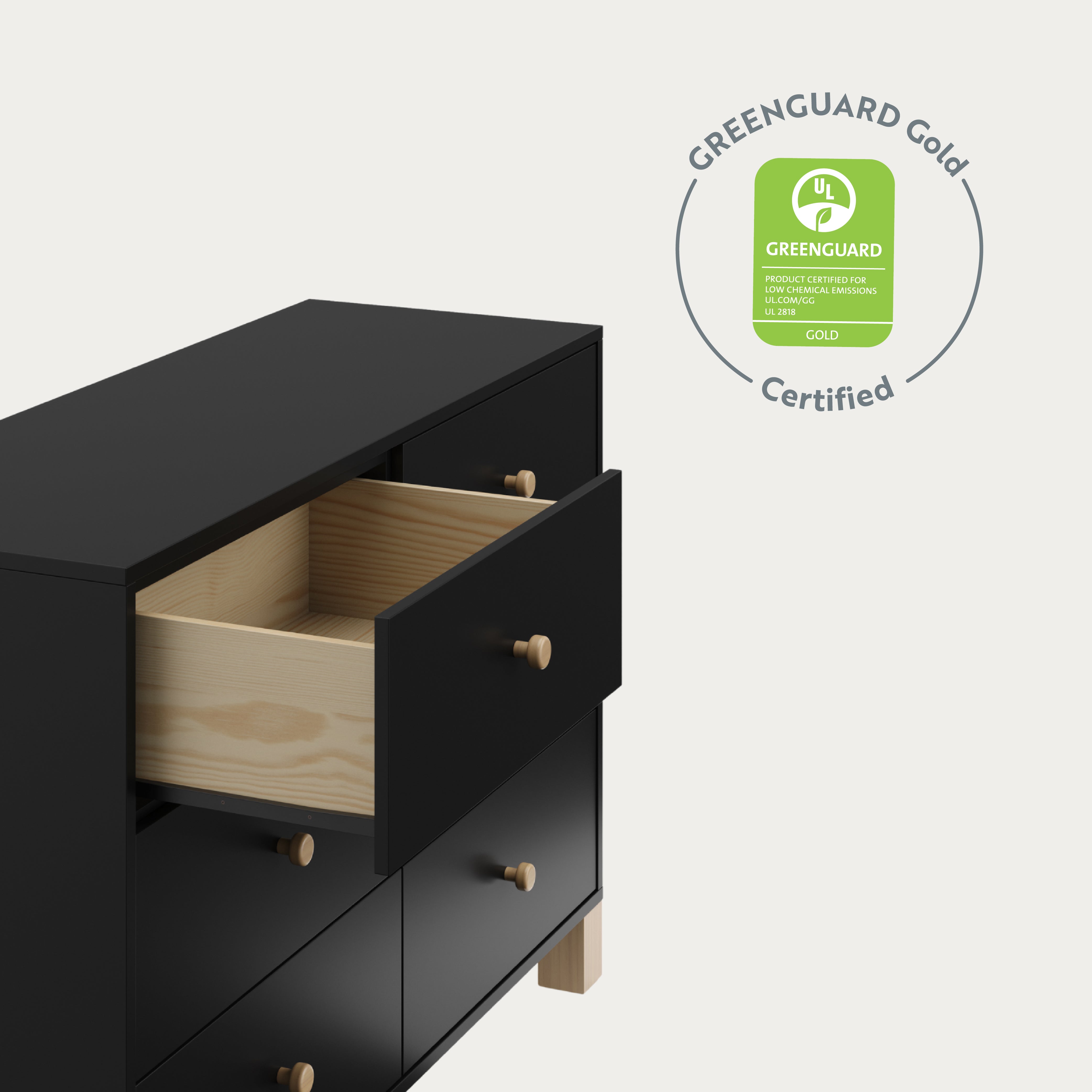 6 Drawer Dresser with certification (Black with Driftwood)