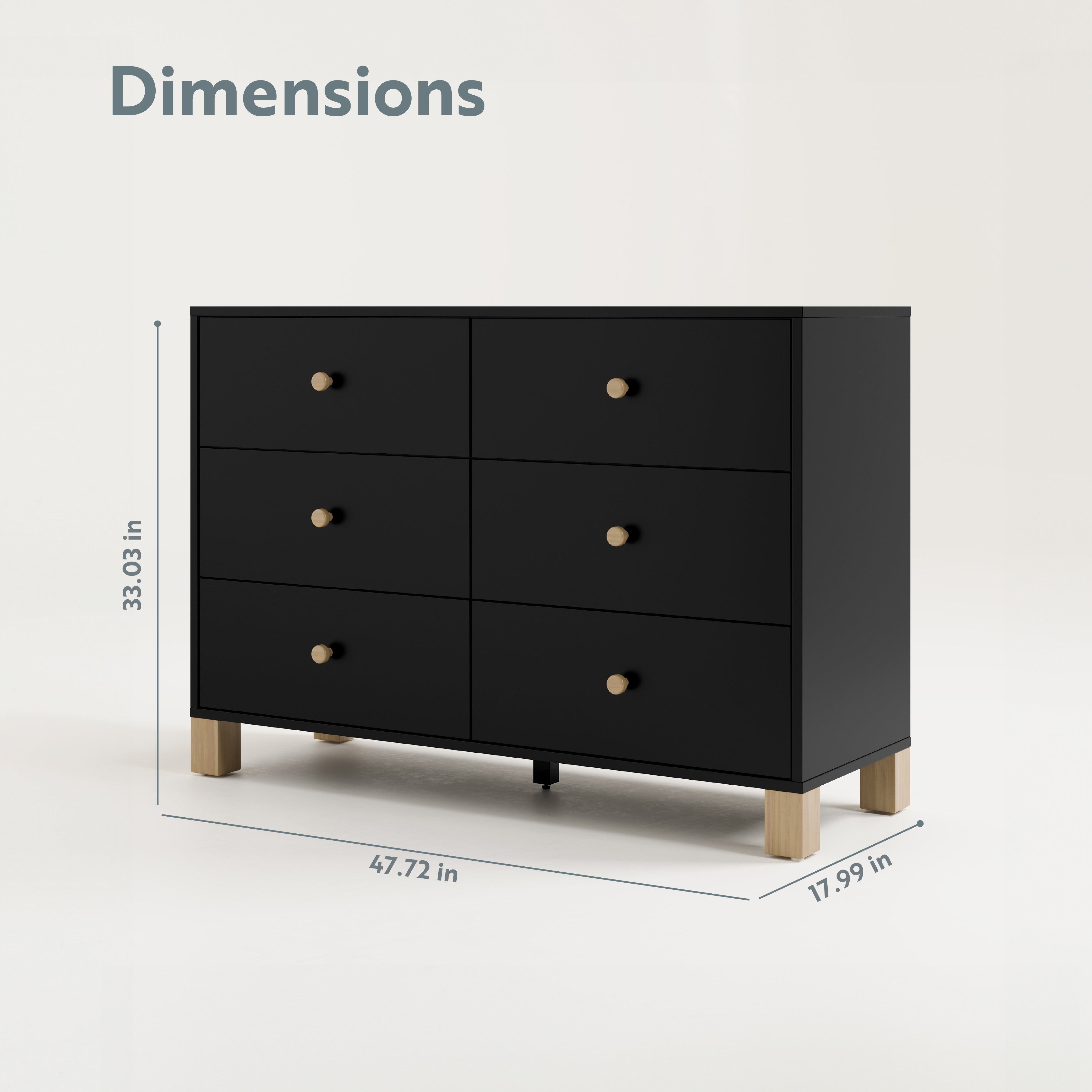 6 Drawer Dresser with dimensions (Black with Driftwood)