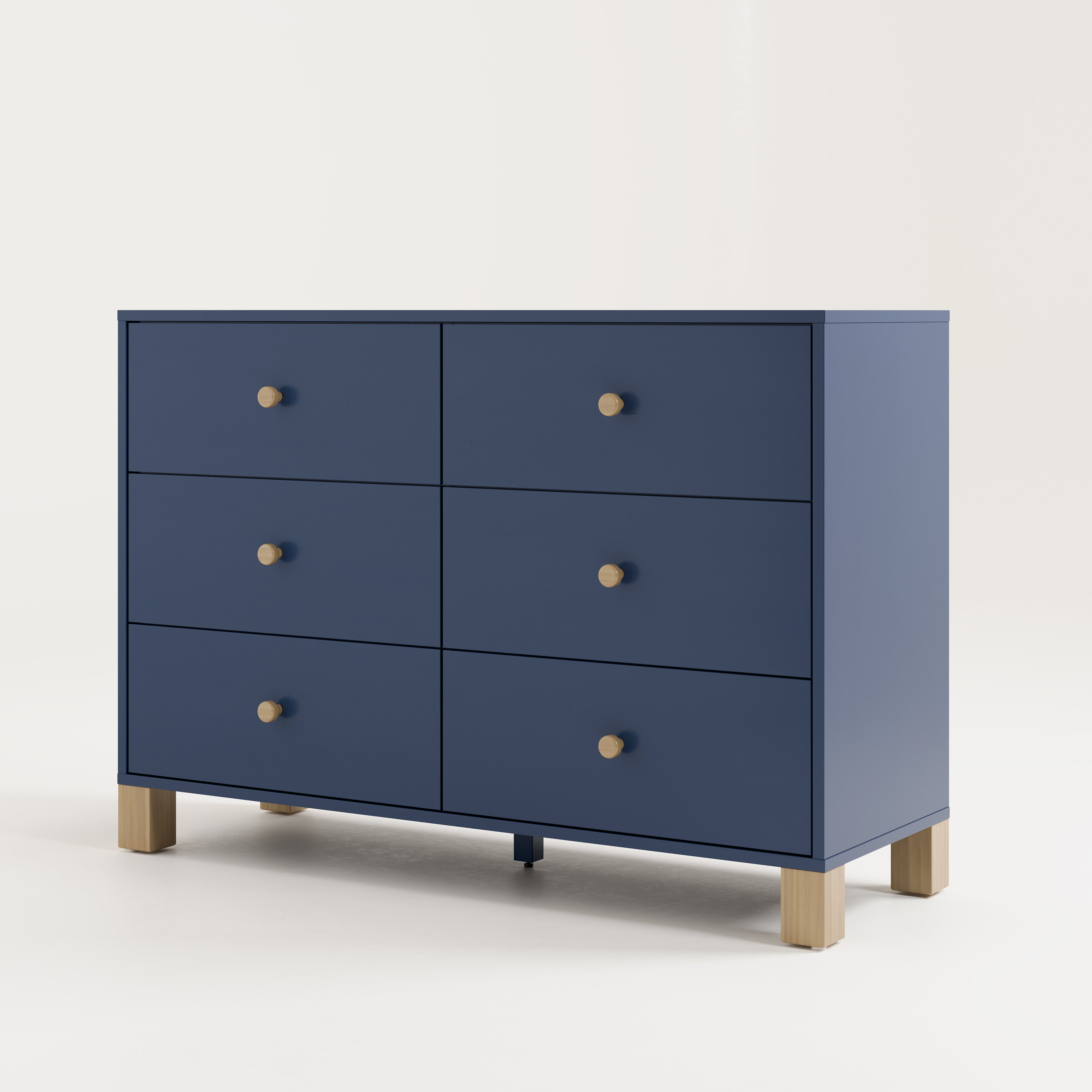 6 Drawer Dresser front view (Midnight Blue with Driftwood)