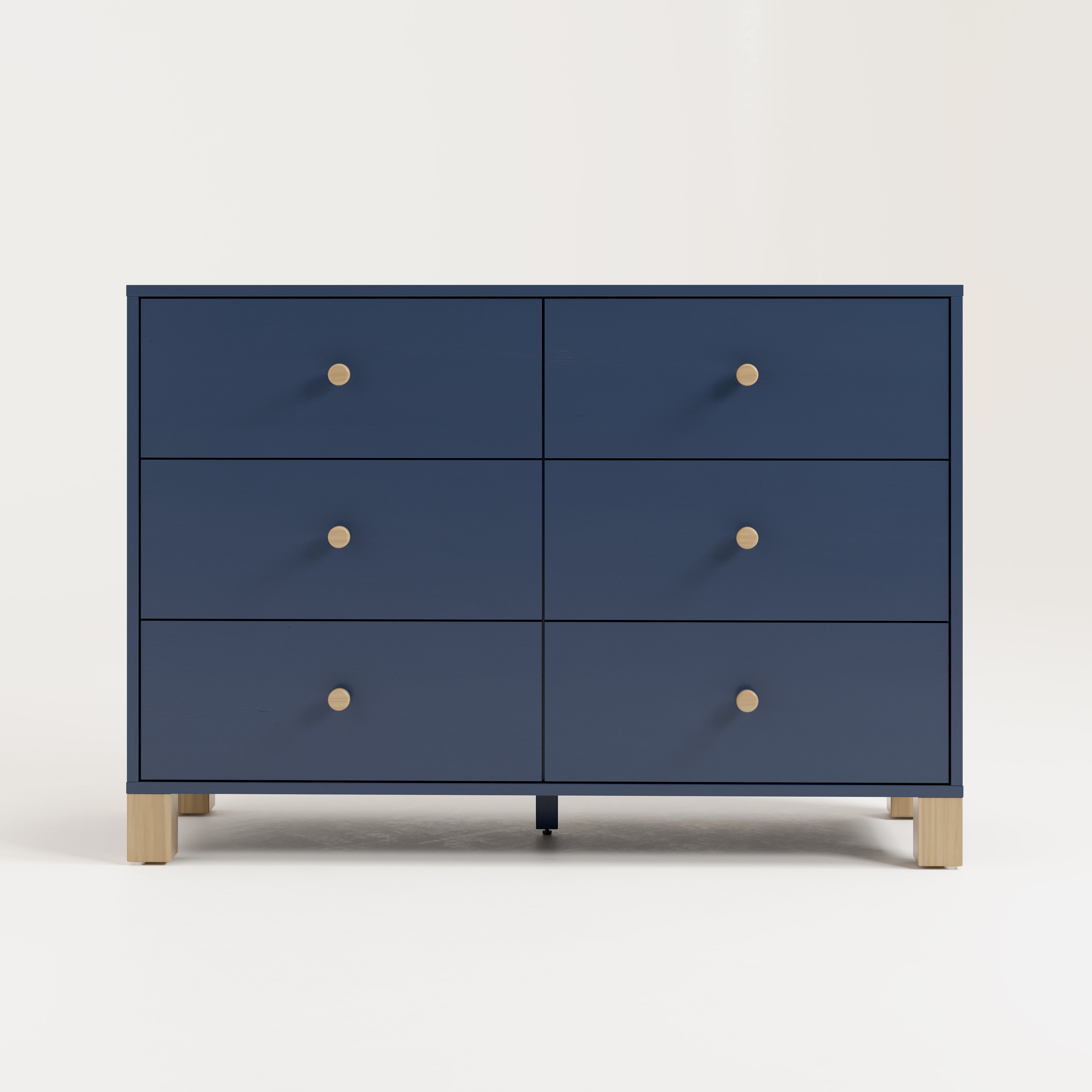 6 Drawer Dresser front view (Midnight Blue with Driftwood)