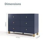 6 Drawer Dresser with dimensions (Midnight Blue with Driftwood)