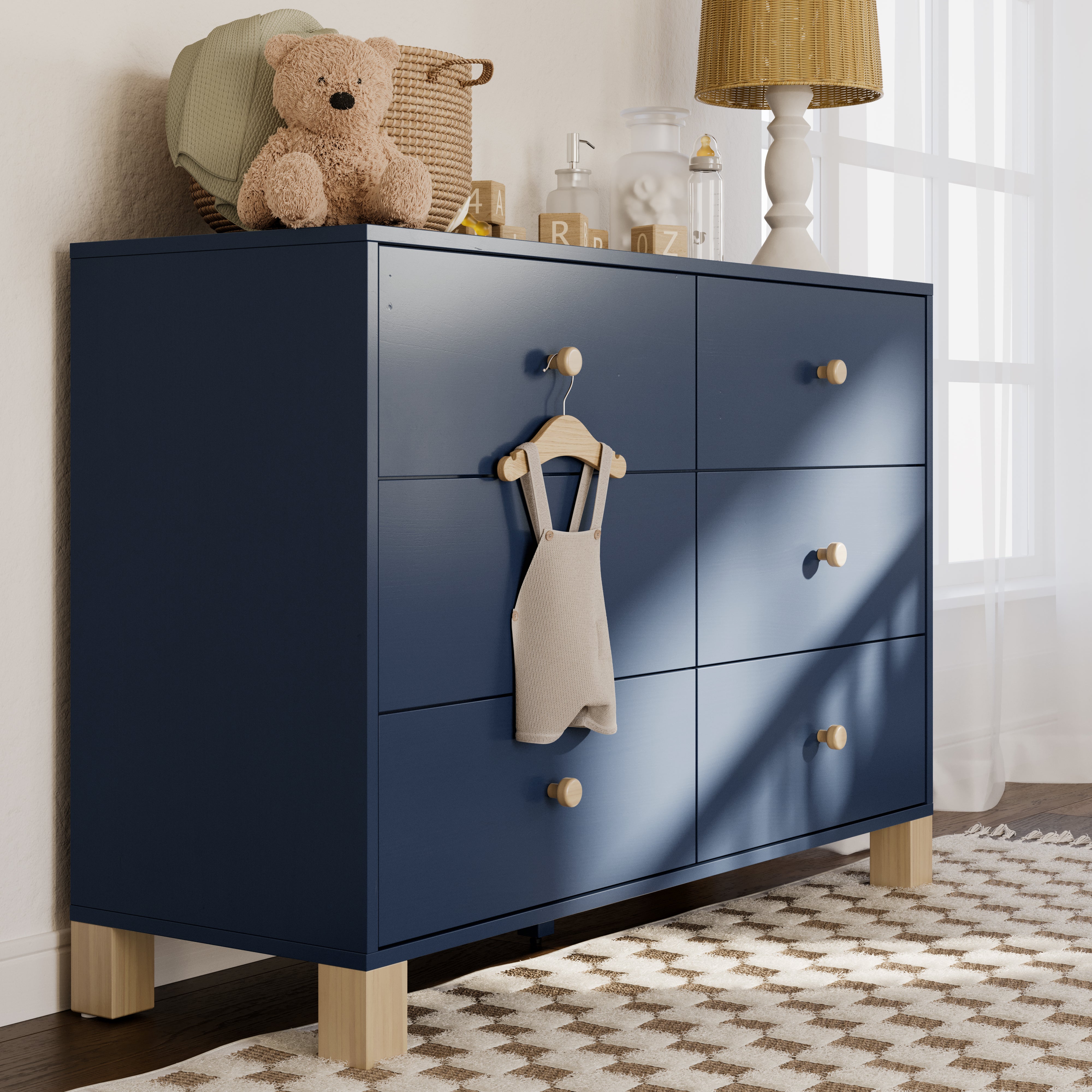 6 Drawer Dresser in a nursery (Midnight Blue with Driftwood)