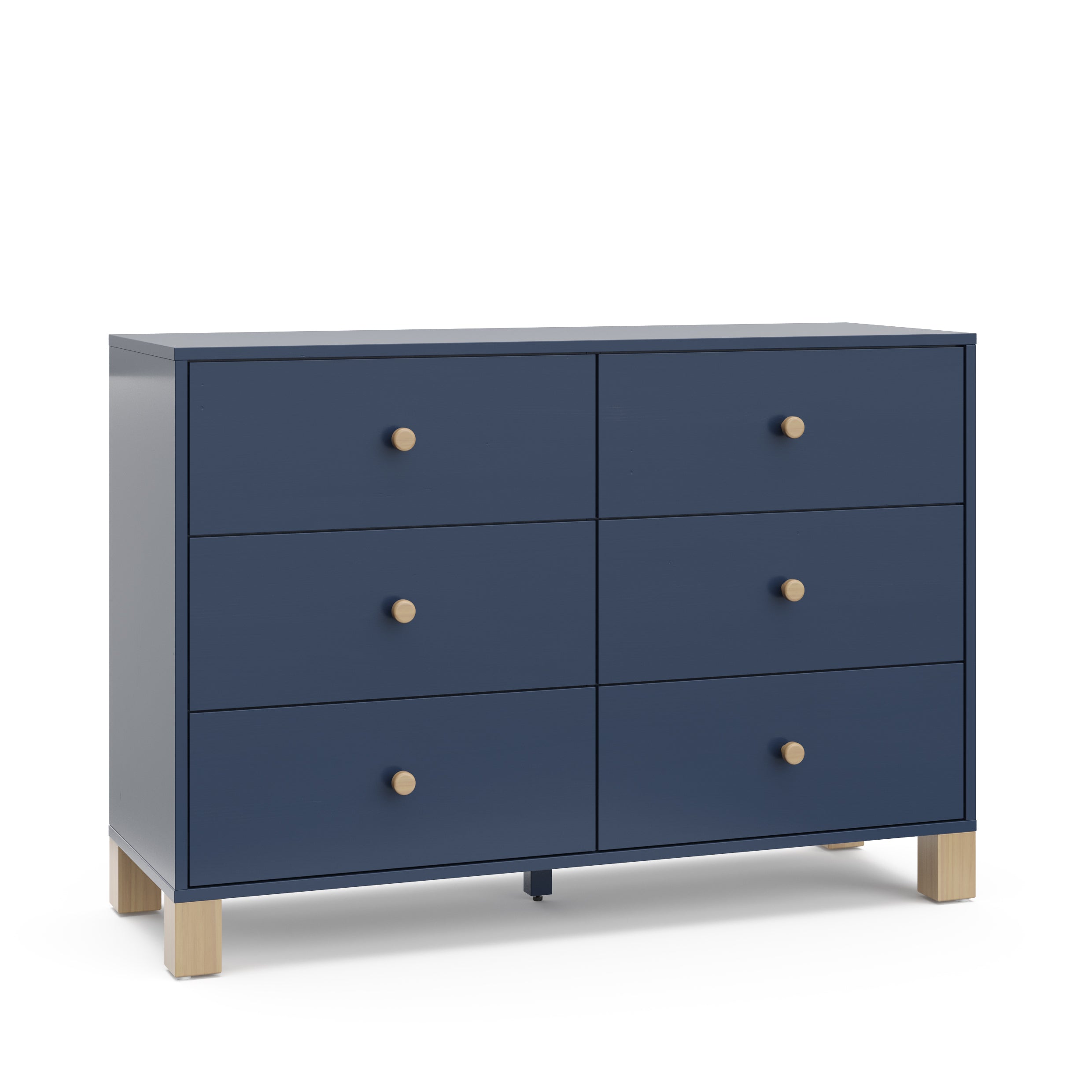 6 Drawer Dresser angled view (Midnight Blue with Driftwood)