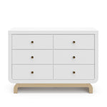 Front view of white 6 drawer dresser with driftwood base 