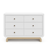 Front view of white 6 drawer dresser with driftwood base 