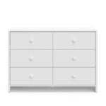 Front view of white dresser with 6 drawers