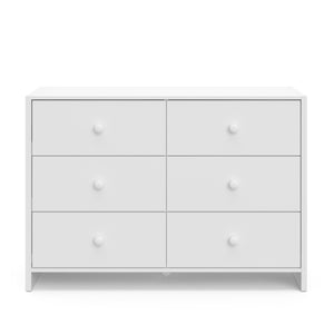 Front view of white dresser with 6 drawers