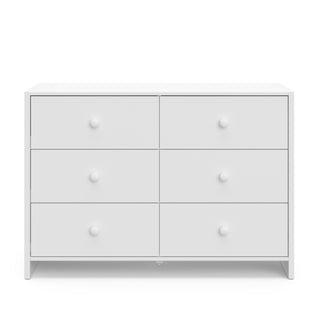 Front view of white dresser with 6 drawers