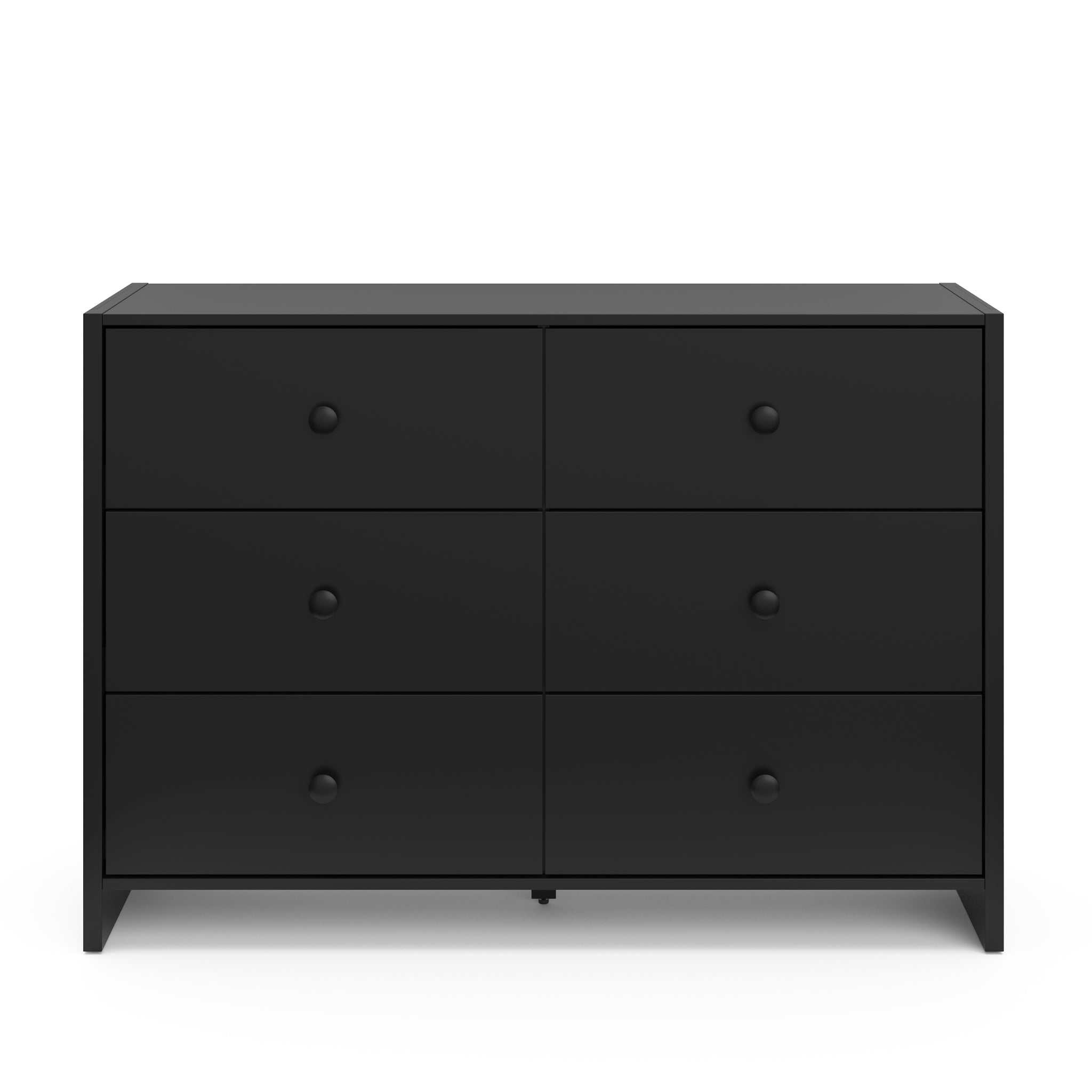 Front view of black dresser with 6 drawers