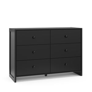 Angled view of a black dresser with 6 drawers