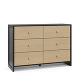 Angled view of a black with driftwood dresser with 6 drawers