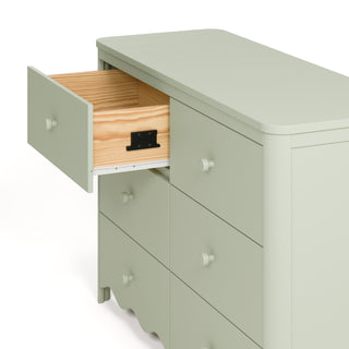 6 drawer dresser with top left drawer open sage