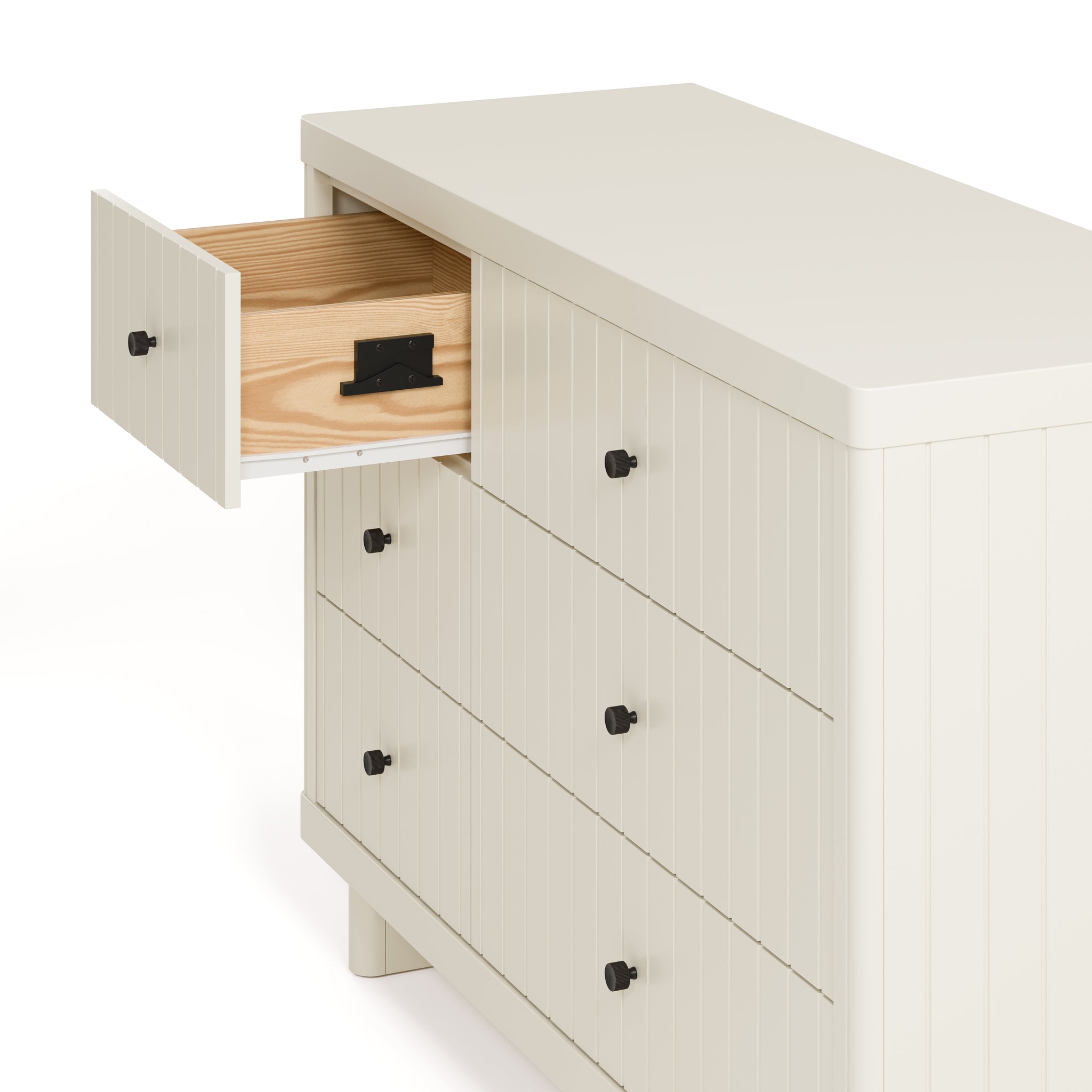 6 drawer dresser with top left drawer open frosted oat