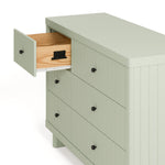 6 drawer dresser with top left drawer open sage