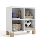 California white cubby storage angle view with kids items inside