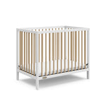 white with driftwood mini crib angled view