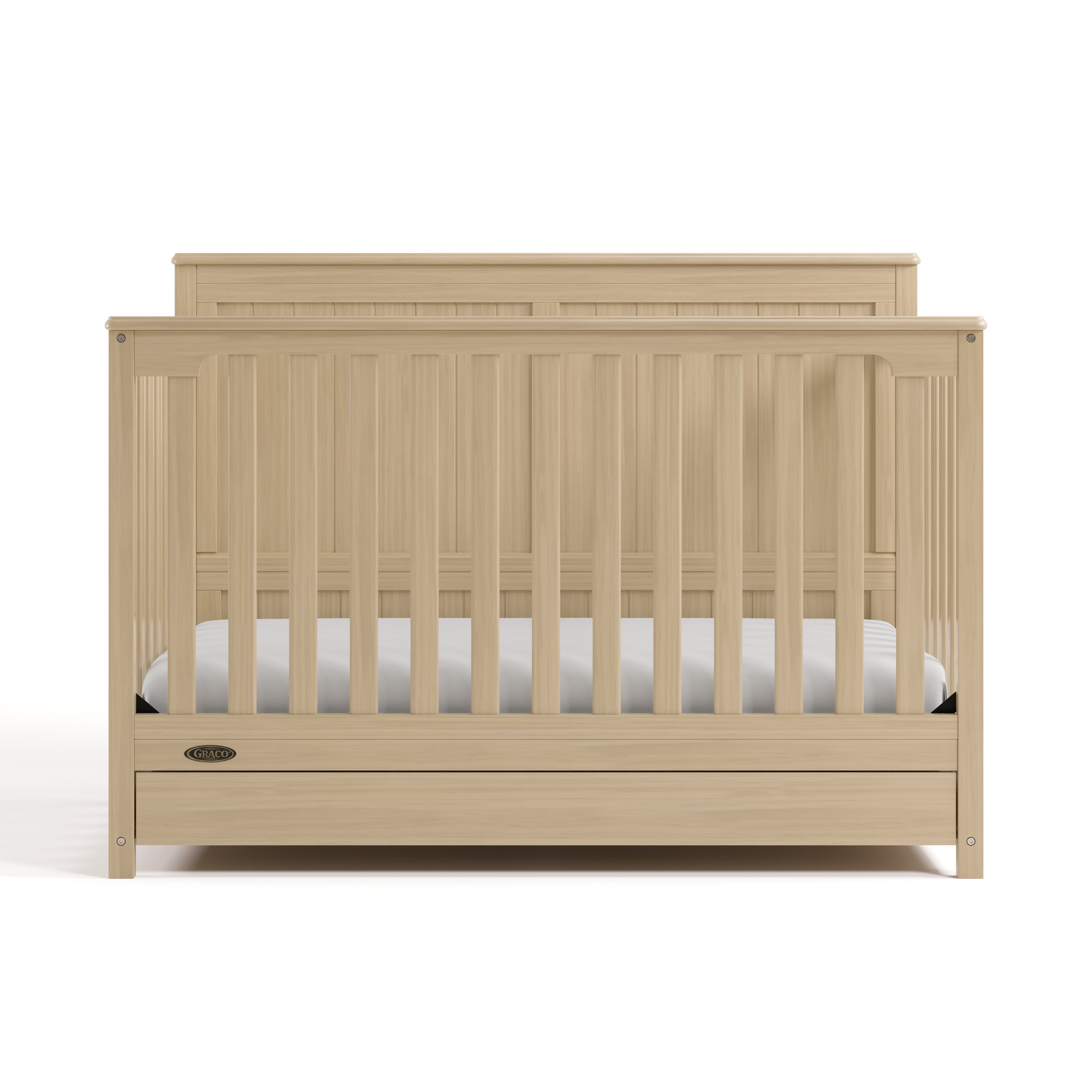 hadley driftwood crib with drawer front view