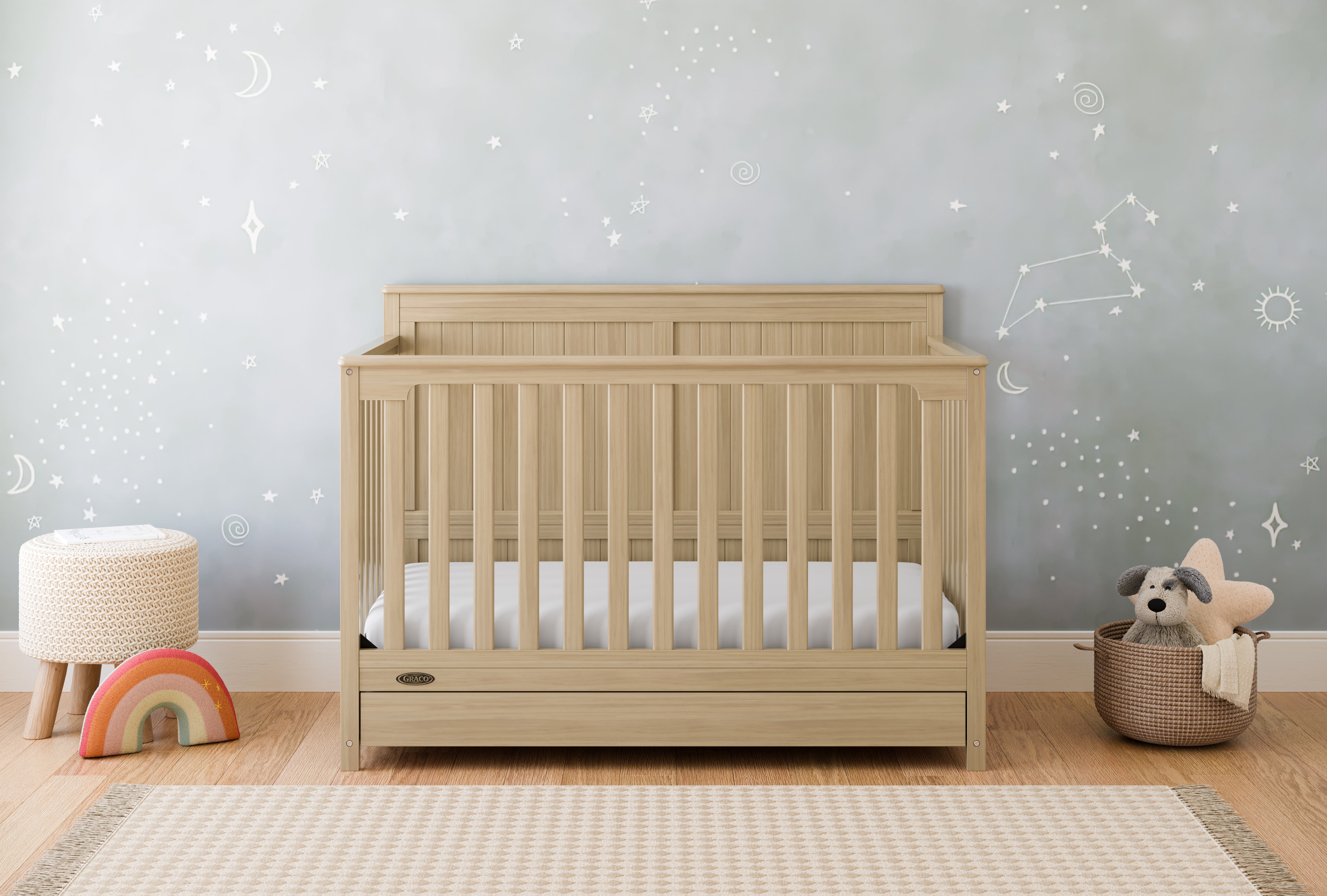 hadley driftwood crib with drawer nursery shot