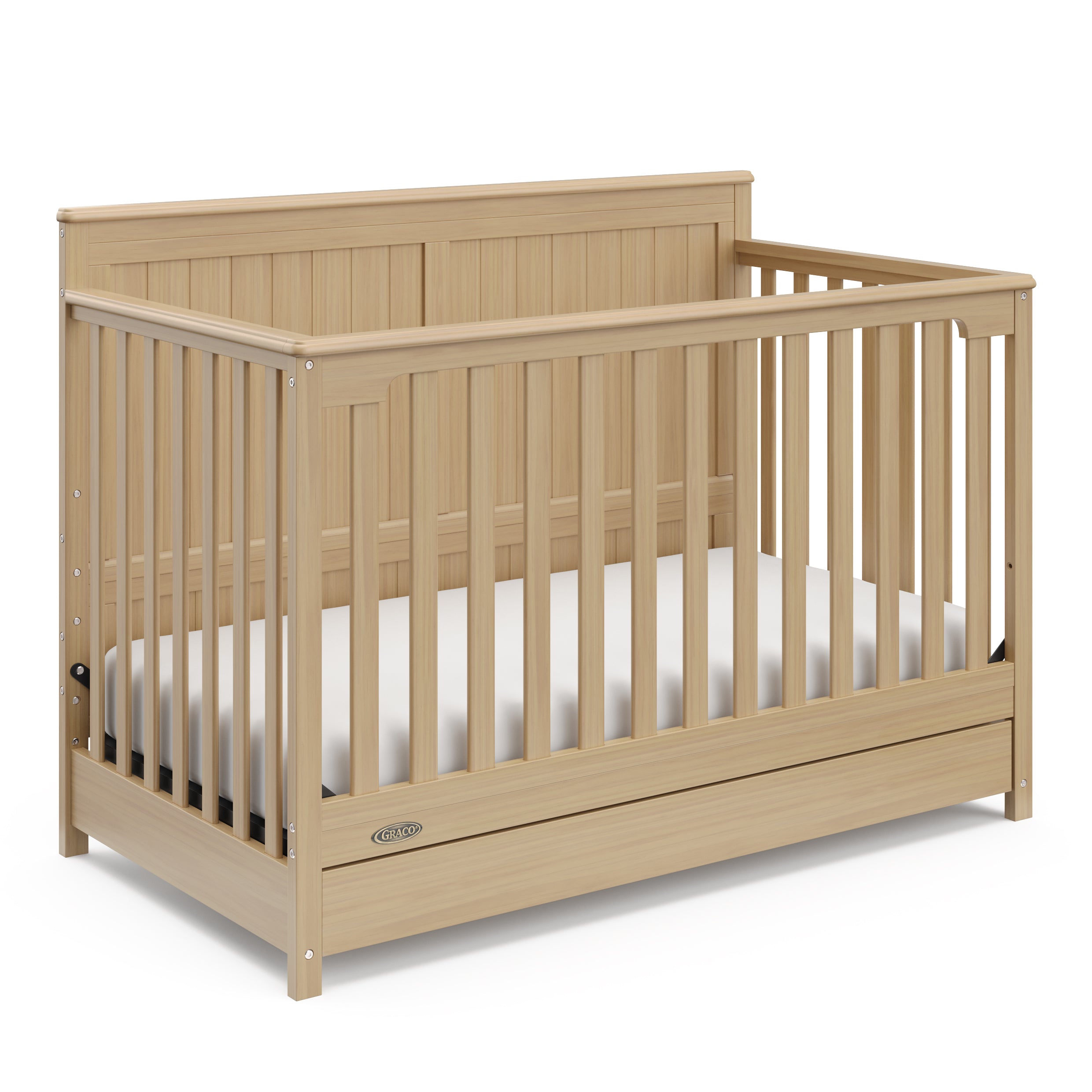 hadley driftwood crib with drawer angle view