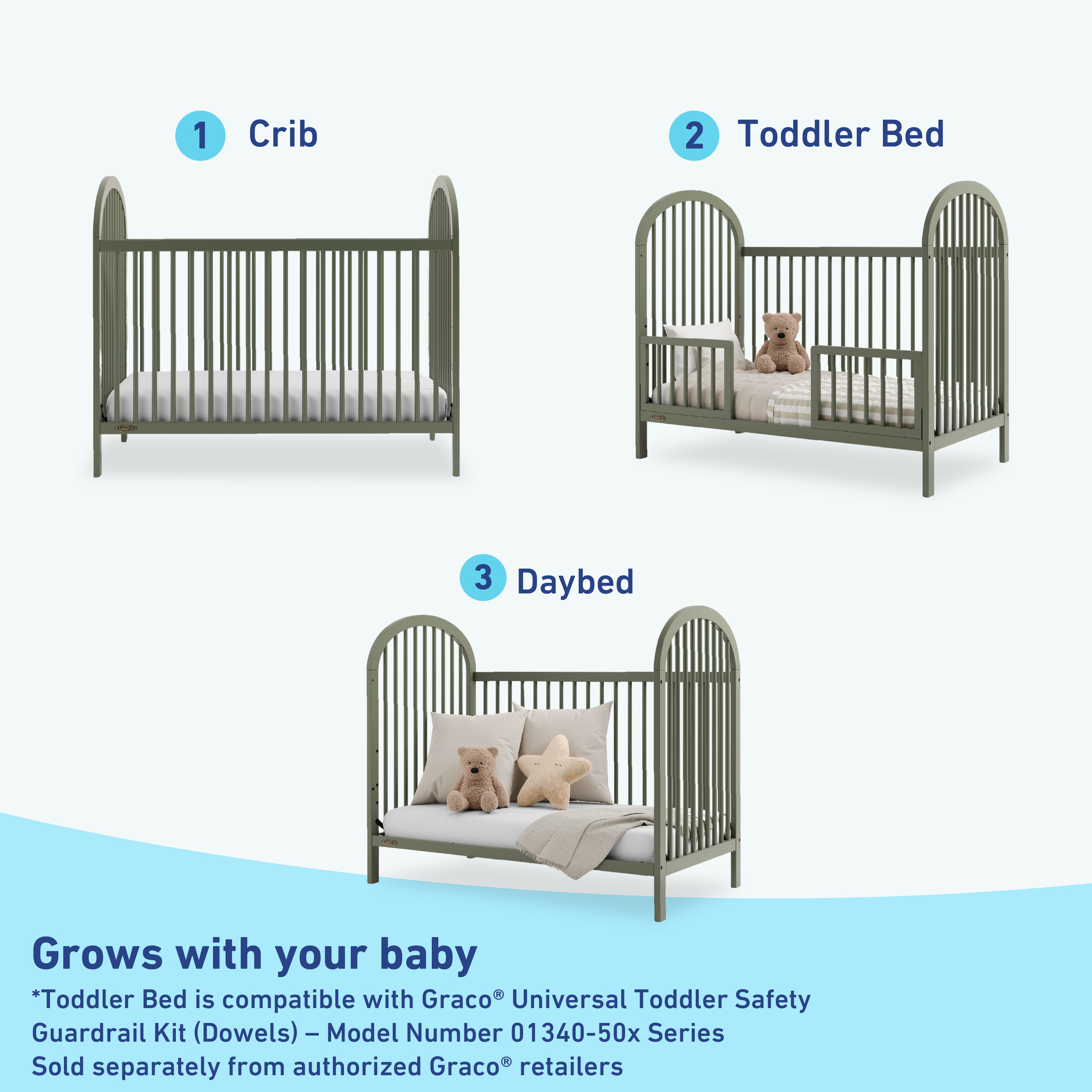 Crib, toddler bed, and day bed conversions (Olive)