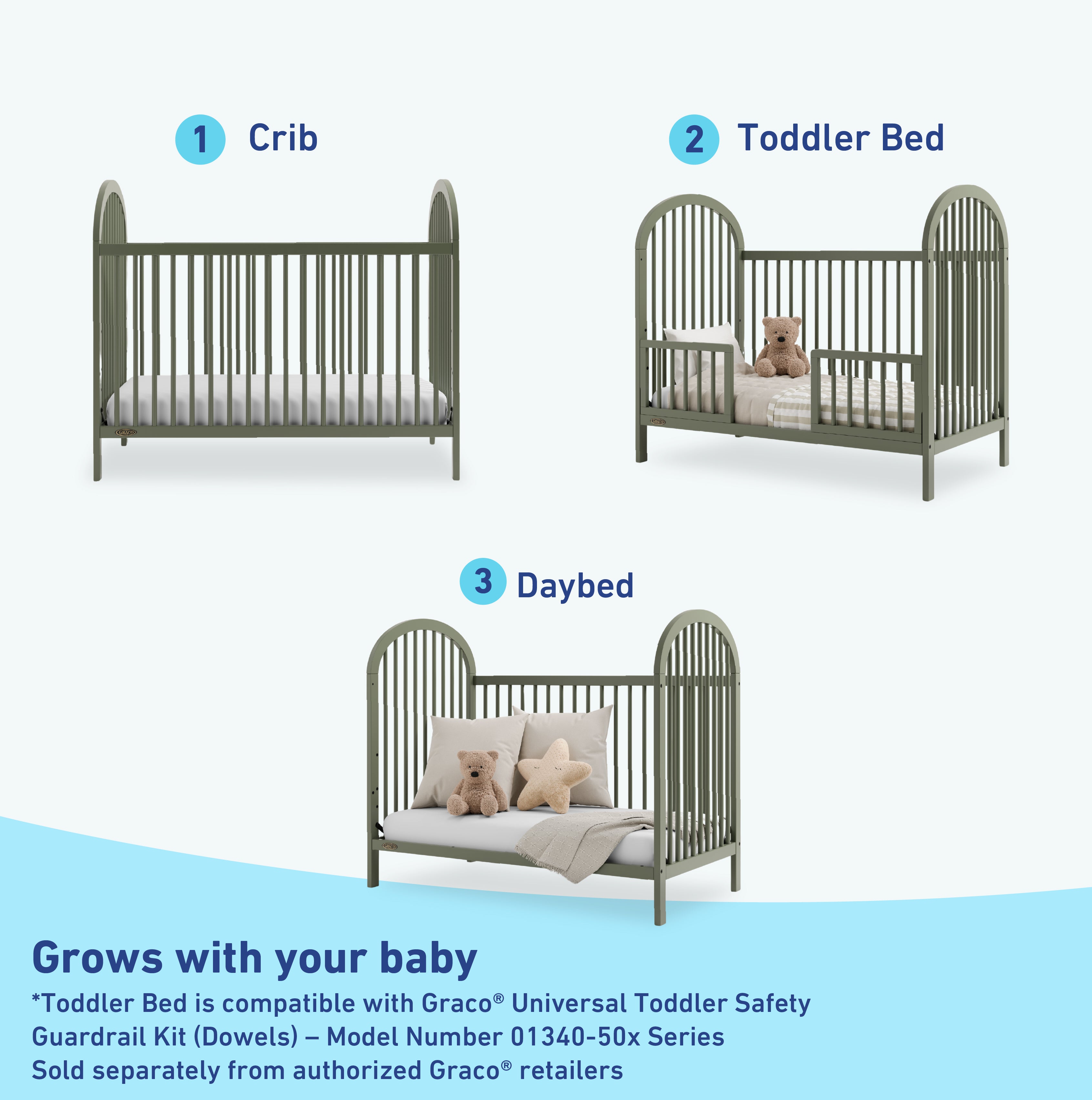 Crib, toddler bed, and day bed conversions (Olive)