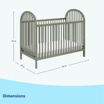 Crib - Angled view showing dimensions (Olive)