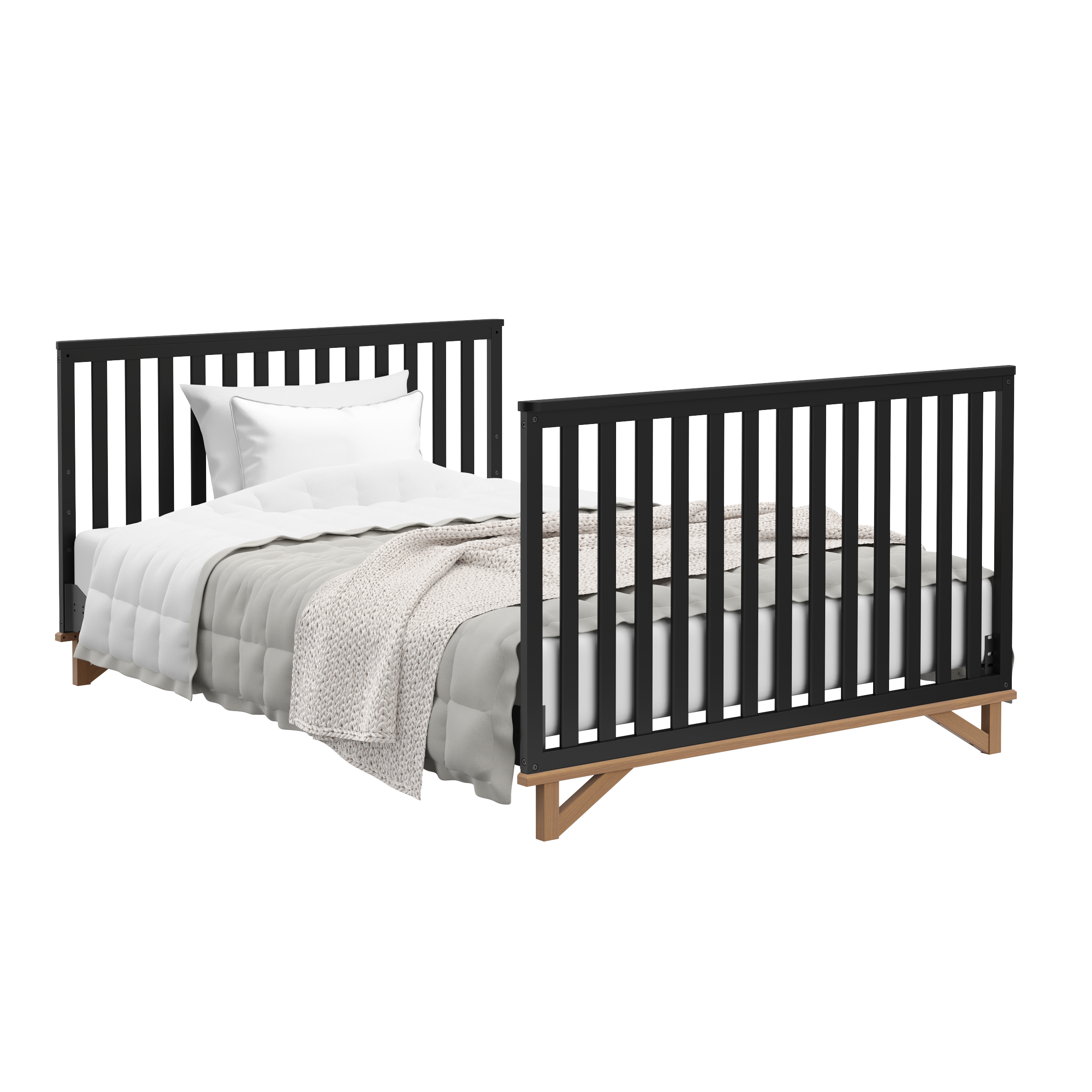 black with vintage driftwood crib in full-size bed conversion with both headboard and footboard