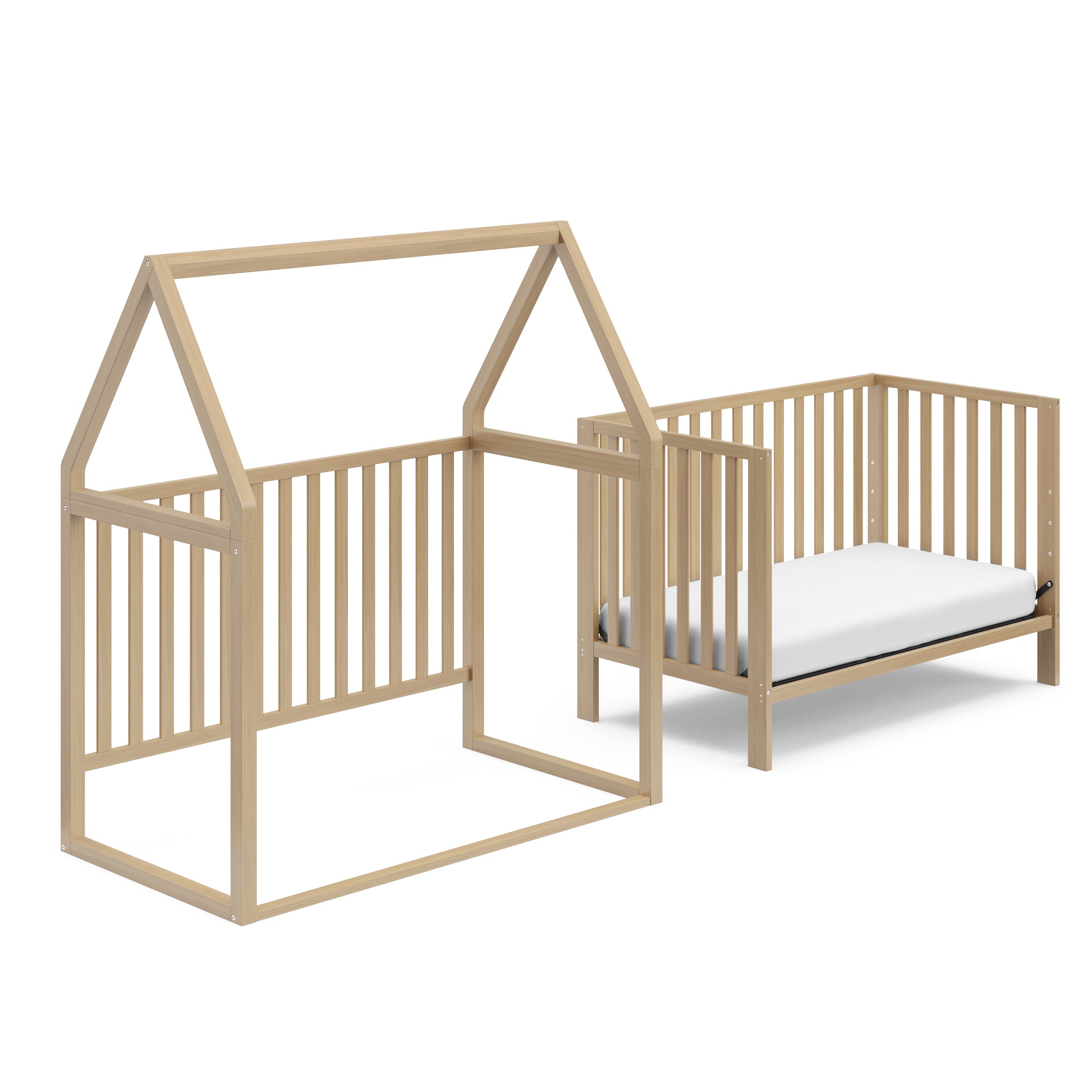 Crib in playhouse and toddler bed conversion (Driftwood)