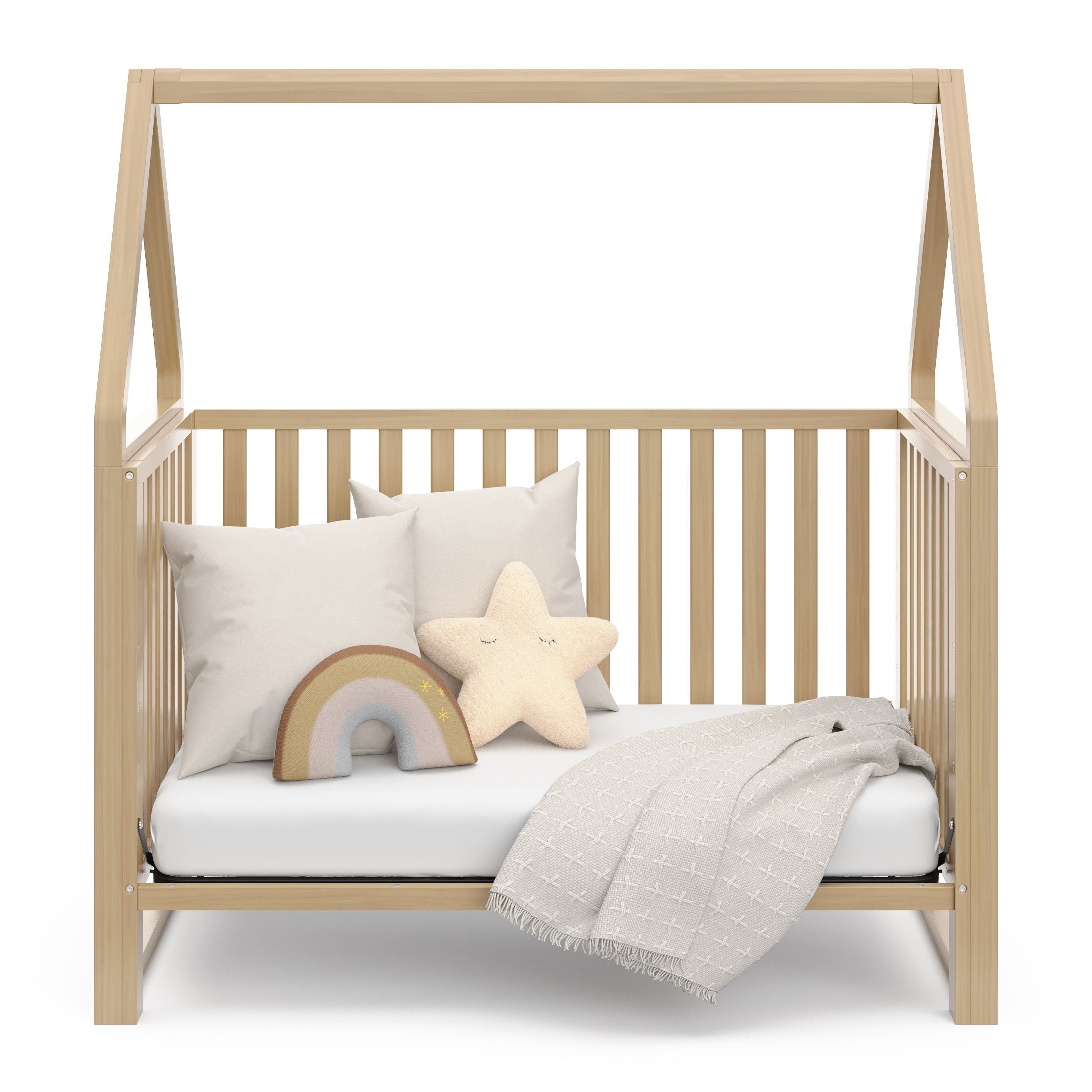 Crib with canopy in daybed conversion (Driftwood)