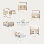 Crib with convertibility options displayed (Driftwood)