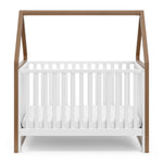 Crib with canopy front view (White with hazelnut)