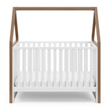 Crib with canopy front view (White with hazelnut)