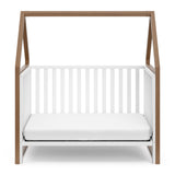 Crib with canopy in daybed conversion (White with hazelnut)