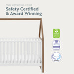 Crib with certification badges displayed (White with Hazelnut)