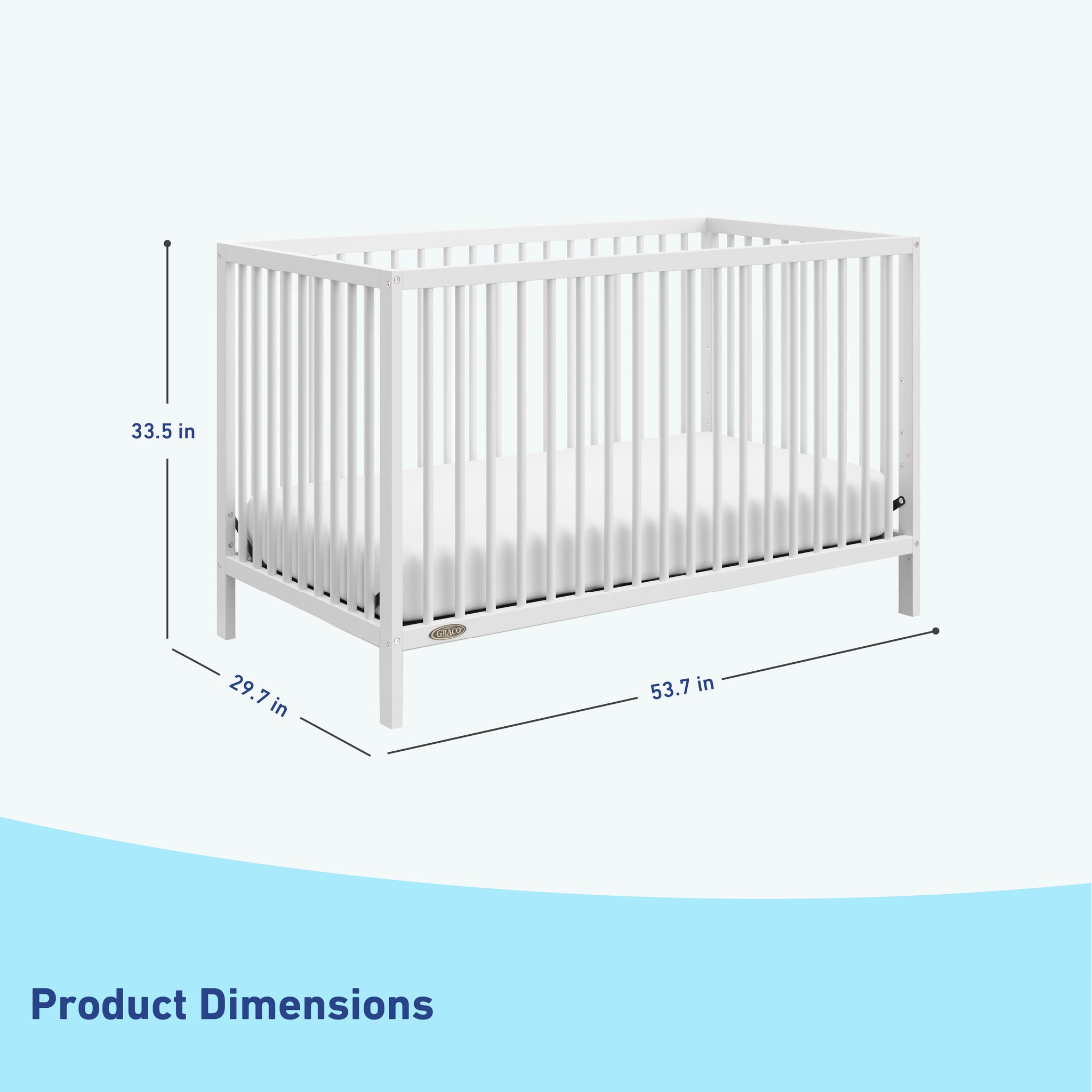 white crib with measurements