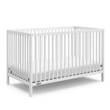 Angled view of white crib