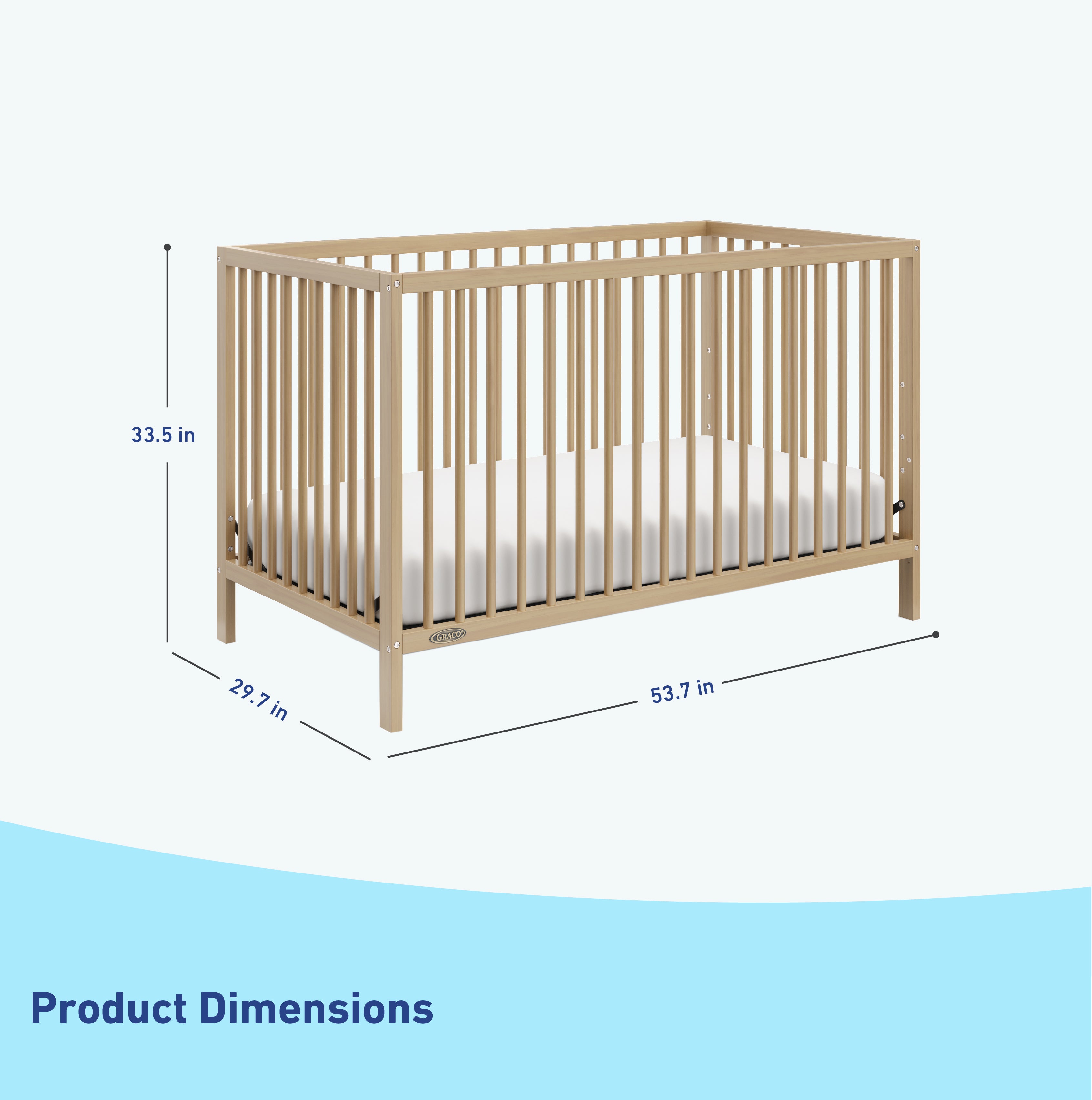 Driftwood crib side view with dimensions