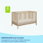 Driftwood crib with GREENGUARD Gold Certified badge